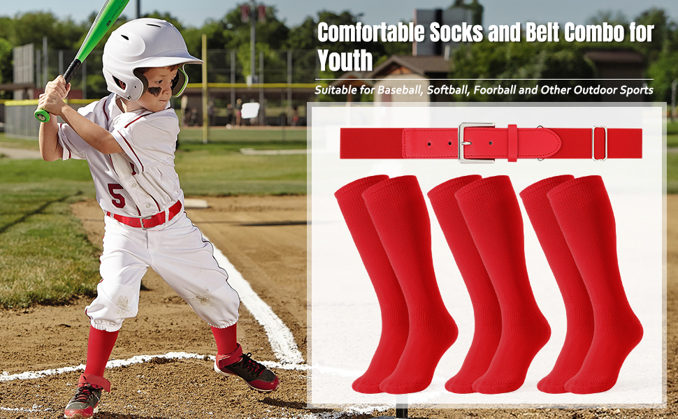 men''s baseball softball socks and belt combo 3 pairs of soccer softball socks for youth and adults