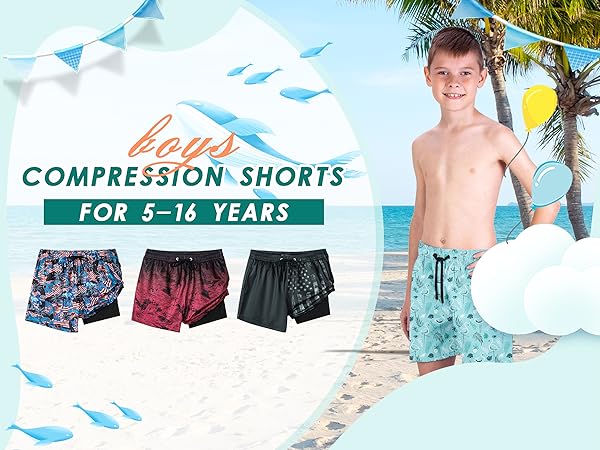 Boys Swim Trunks with Compression Liner