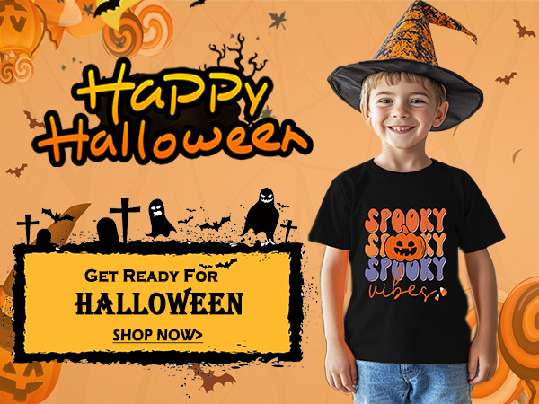 Boys Spooky Vibes Halloween Tshirt Short Sleeve Tops Graphic Ghost Shirts Tee