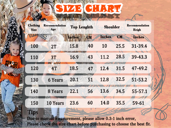 kids Halloween shirt size chart 1-12 years boys girls unisex kids halloween tshirts