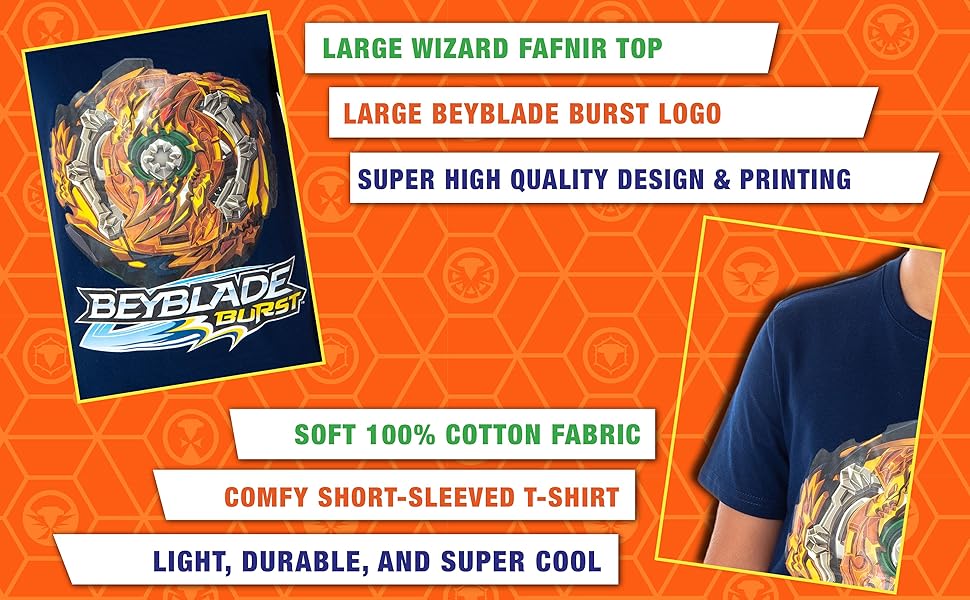 Beyblade Burst Boys'' Wizard Fafnir Spinner Top Kids Short Sleeve T-Shirt