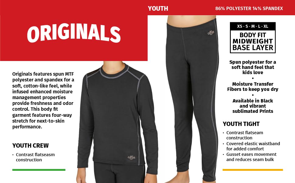 originals youth crew tight mody fit midweight base layer winter cold soft comfortable