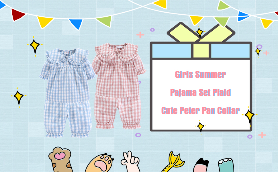 Mud Kingdom Girls Summer Pajama Set Plaid Cute Peter Pan Collar