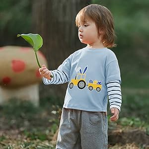 Kids Easter Day Tractor Long Sleeve T Shirt for Boys Girls