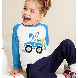 Kids Easter Day Egg Monstertruck Long Sleeve Shirt Top for Boys Girls