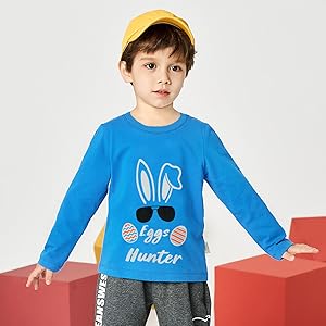 Kids Easter Egg Hunter Long Sleeve T Shirt for Boys Girls