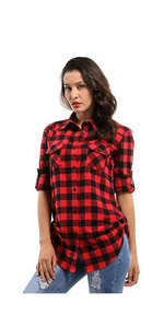 womens plaid flannel shirt button down casual tops