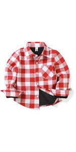 red white plaid flannel shirt fleece lined shacket boys christmas holiday casual warm tops