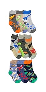 Jefferies Socks Boys Dinosaur Animal Pattern Cotton Crew Socks 9 Pair Pack…