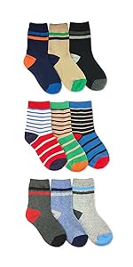 Jefferies Socks Boys Stripe Rib Fashion Crew Socks 9 Pair Pack