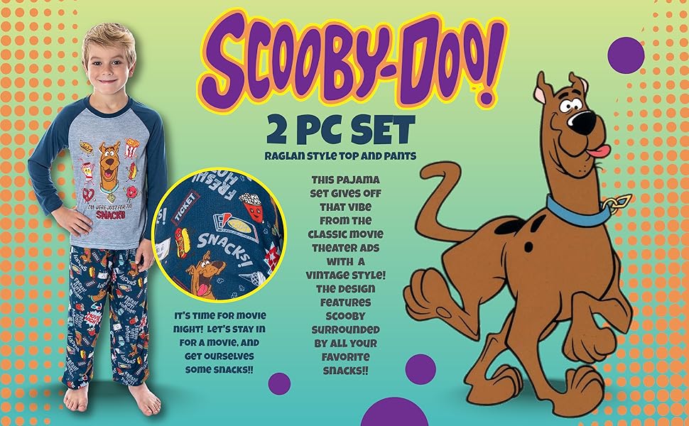 Scooby Doo Boys'' Just Here For the Snacks Shirt And Pants Pajama Set Holiday Gift Christmas