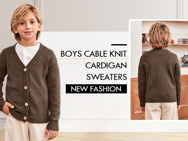 Boys cable knit v neck cardigan sweaters (en inglés)