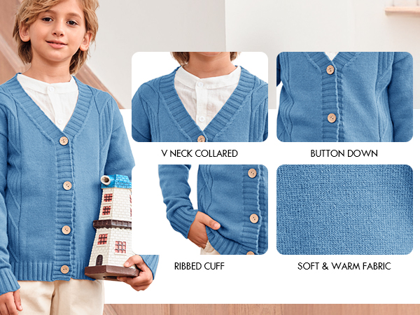 Boys Open Front Cardigan Sweaters Fashion Button Down Cable Knit Chunky Outwear Coats (en inglés)