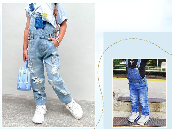 KIDSCOOL SPACE Girls Boys'' Denim Overalls