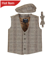 Gioberti Kids and Boys 3pc Tweed Vest with Matching Cap and Bow Tie