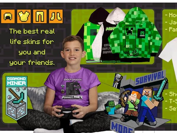 MINECRAFT CLOTHING APPAREL T-SHIRT PANTS SHORTS VARSITY HOODIES BUNDLE