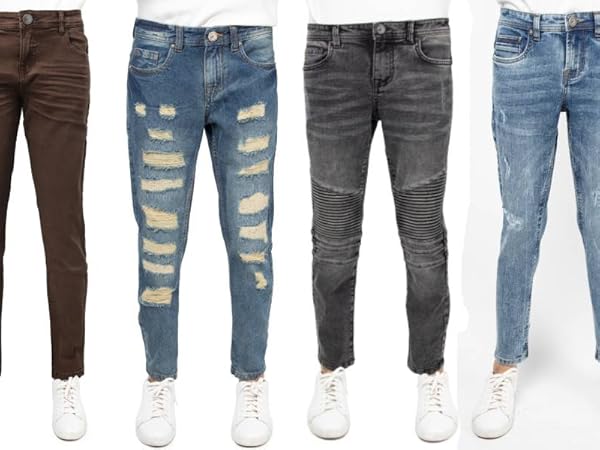 RAW X boy''s slim fit stretch jeans fashion rips destroyed distressed denim pants for boys