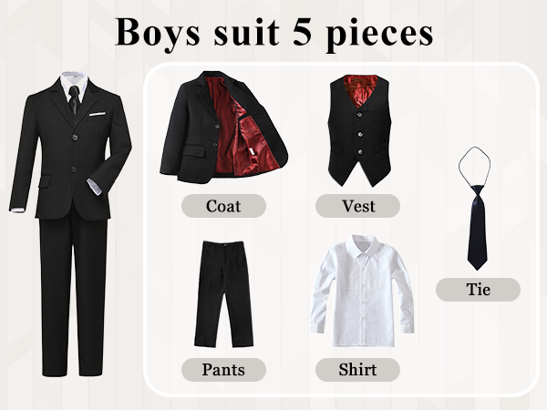 boys suits 5 pieces consists of coat pants vest shirt and tie