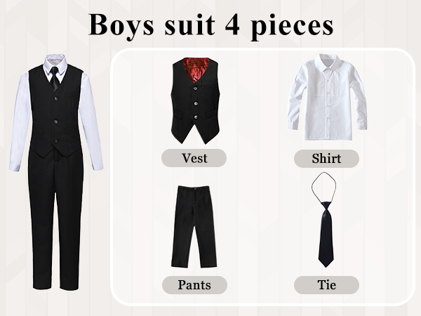 boys 4 piece suit set with vest pants dress shirt and tie