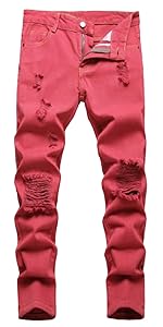 Boy''s Red NO Stretch Skinny Fit Ripped Jeans Distressed Fashion Washed  Denim Pants