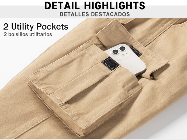 2 flap cargo pockets with hidden magics tape closure.