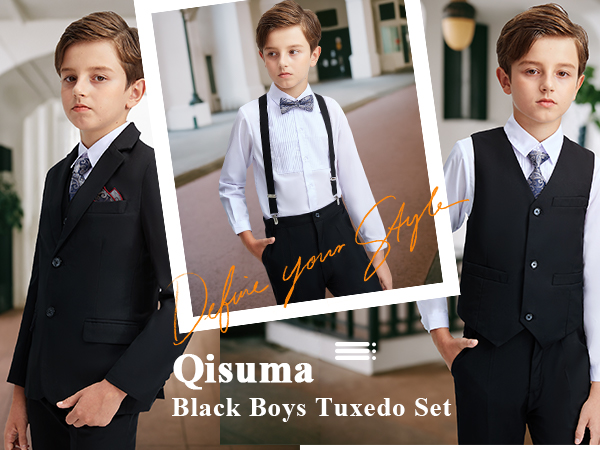 Black Boys''s suits kids suit boys dress clothes formal wear toddler Suspenders tie set