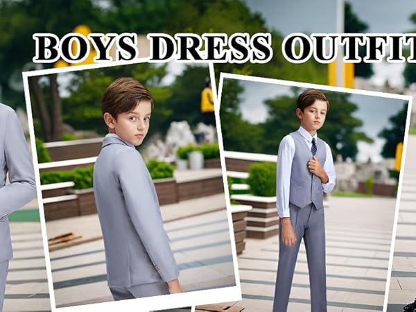 Light Grey Boy Suit Toddler Dress Clothes Boys Clothing Set Easter Outfit