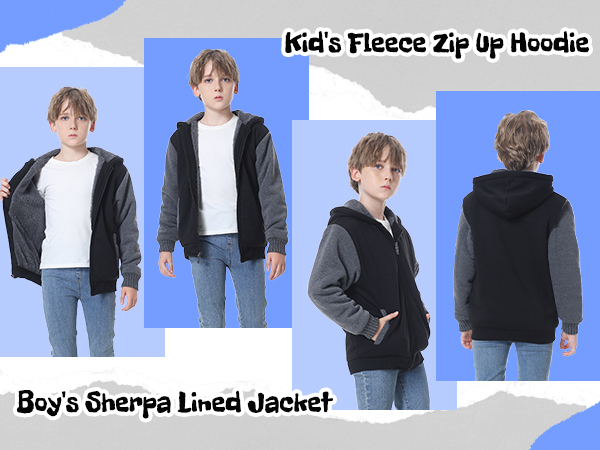 kids quilted hoodies thick sherpa hoodie for boys sherpa lined boys coat sherpa jackets for boys