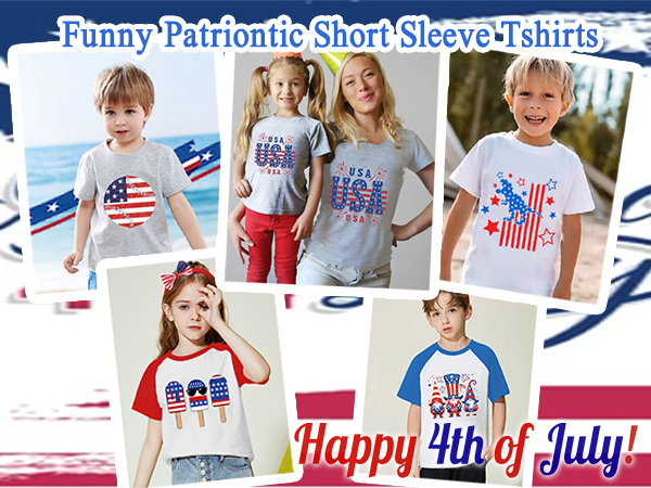 Kid American Flag Shirt Patriotic 4th of July T-Shirt Short Sleeve Tops 