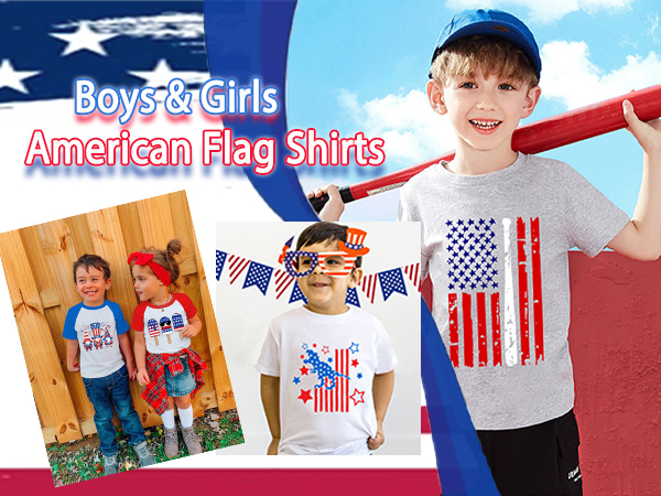 USA American Flag Girls Boys 4th of July Shirt Toddler Kids Patriotic T-Shirt