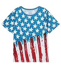 Boys Girls Red White Blue Star Striped T-Shirt American Flag Patriotic Shirt Kids Tees