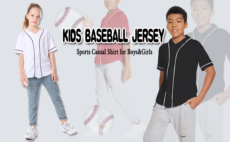 Kids Baseball Jersey Button Boys Short Sleeve T Shirts Hip Hop Fashion Casual 