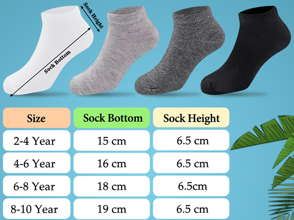 Size table of toddler athletic ankle socks