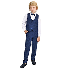 Lilax Boys Suits, V-Neck Vest, White Dress Shirt, Dress Pants and Bowtie 4 Piece Formal Suit Set