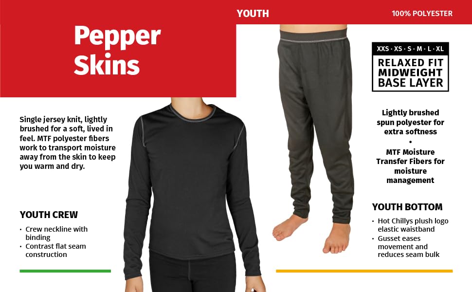 Pepper Skins youth crew bottom top shirt pants girl boy kids winter underwear base layer