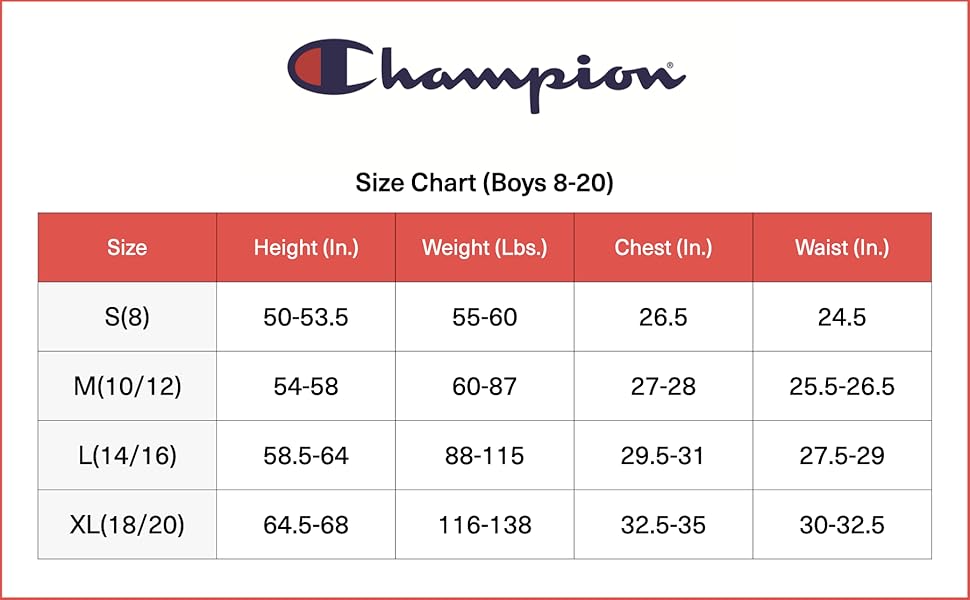 Boys 8-20 Sizing