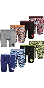 Black Bear Boys Performance Dry-Fit Compression Long Boxer Brief (8 Pack)