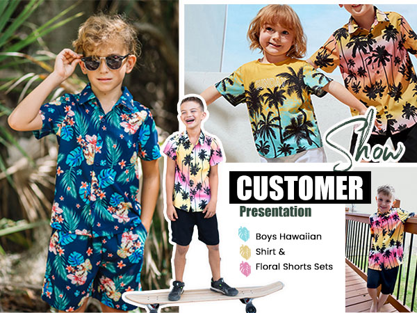 Boys Hawaiian Shirt &amp; Floral Shorts Sets