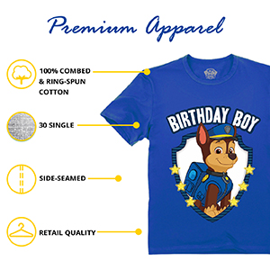 size chart  paw patrol shirt