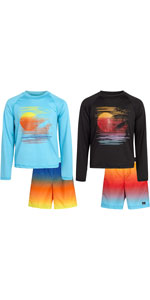 4-Piece UPF 50+ Long Sleeve Swim Shirt and Trunks Swimsuit Set