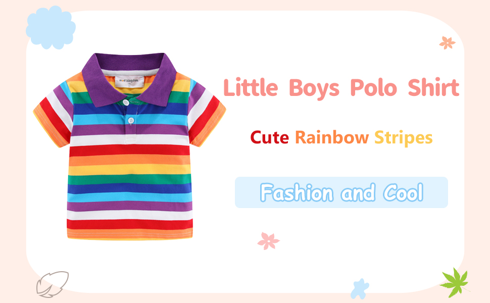 Mud Kingdom Little Boys Rainbow Polo Shirt Short Sleeve Colorful Stripe Summer 