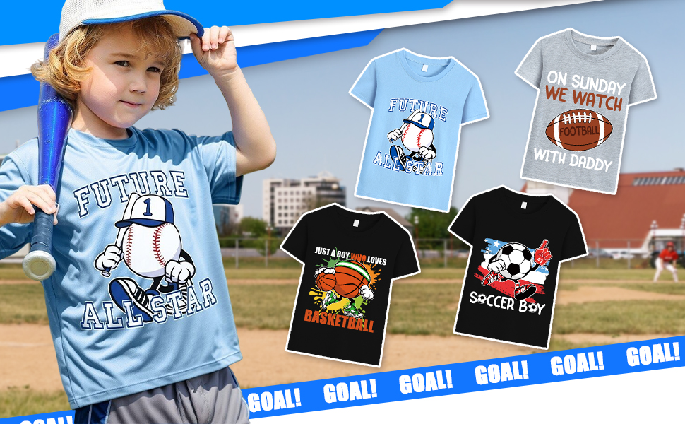 boys kids summer clothes baseball football basketball tee shirt short sleeves funny sport top