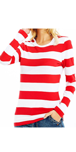 Womens Red white long sleeve striepd t shirt