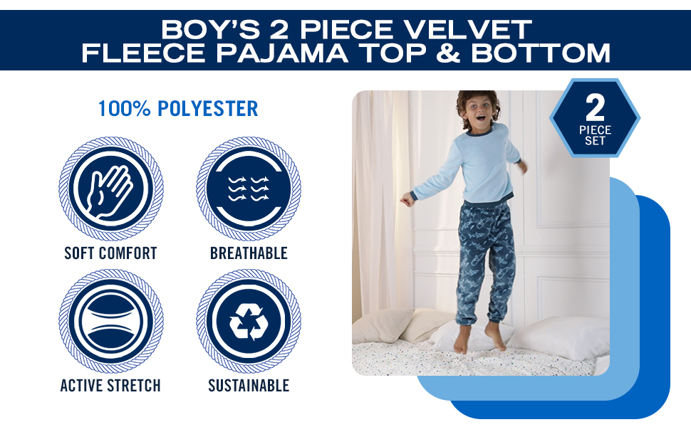 boys 2 piece velvet fleece pajama top and bottom 