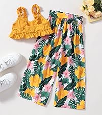 Toddler Girls Set-Baby Ruffle Vest Crop Tops Wide Leg Pants Boho Cargo Pants Jumpsuit Summer Outfits