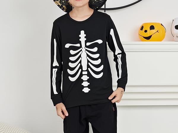 boys long sleeve glow in the dark hallween t-shirt black