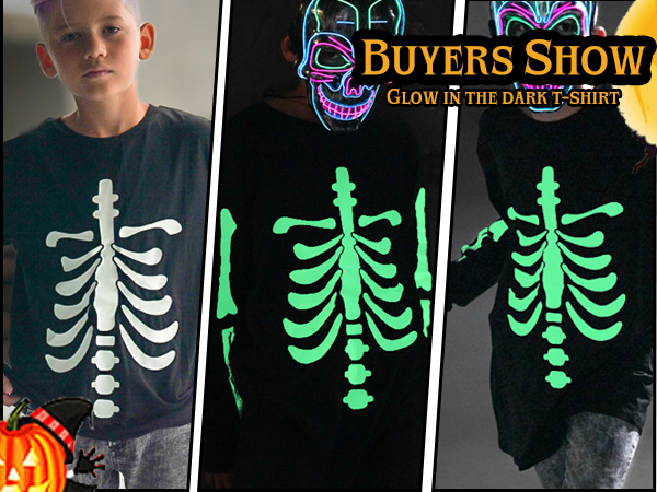 4-14t boys girls glow in the dark skeleton t-shirt with long sleeve  halloween t-shirt black