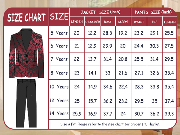 SWOTGdoby Red Paisley Tuxedo Suits for Boys