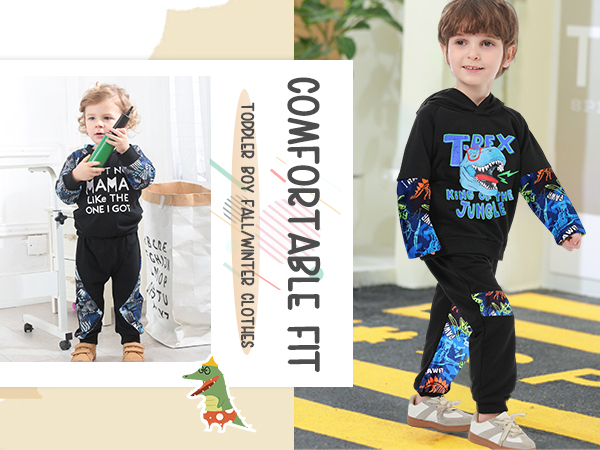 Toddler baby Boy Clothes 2T-3T Winter Outfit, Baby Boy Clothes with Dinosaur long-sleeved shirt