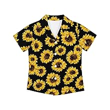 Yellow Sunflower Black Print Hawaiian Shirt For Boys Girls